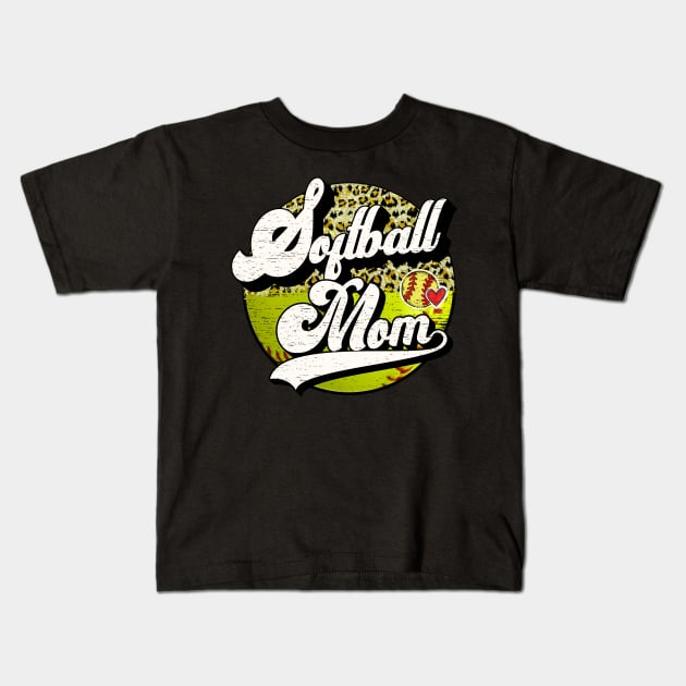Softball Mom Vintage Leopard Softball Family Matching Kids T-Shirt by Wonder man 